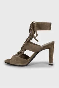 Green lace-up sandals