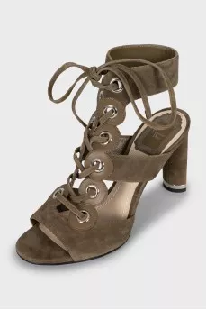 Green lace-up sandals