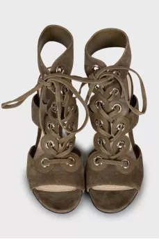 Green lace-up sandals