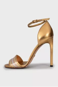 Gold leather stiletto heeled sandals