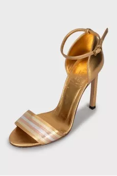 Gold leather stiletto heeled sandals