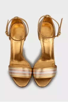 Gold leather stiletto heeled sandals