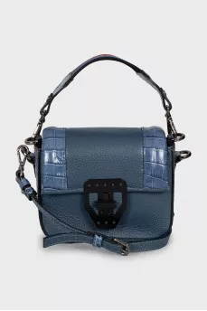 Leather blue bag with keychain