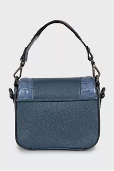 Leather blue bag with keychain
