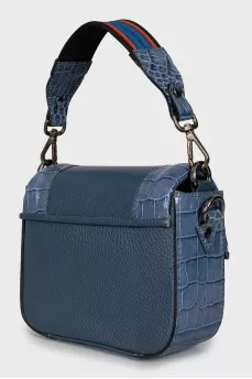 Leather blue bag with keychain