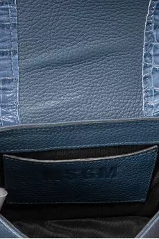 Leather blue bag with keychain