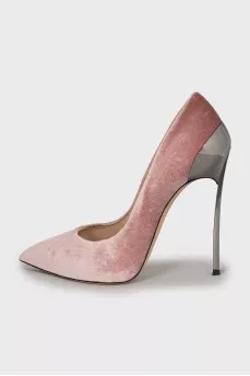 Velvet pumps with metallic heels