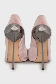 Velvet pumps with metallic heels