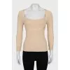 Fitted long sleeve top with square neckline