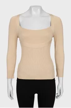 Fitted long sleeve top with square neckline