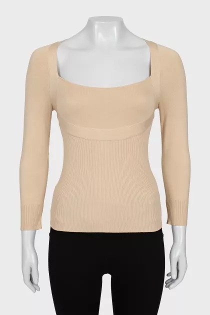 Fitted long sleeve top with square neckline