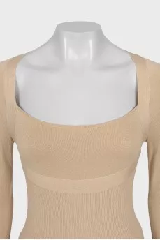 Fitted long sleeve top with square neckline
