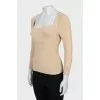Fitted long sleeve top with square neckline