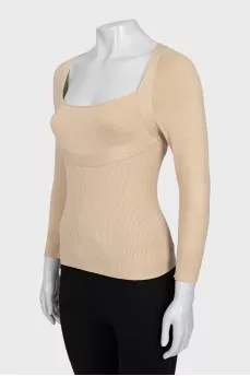 Fitted long sleeve top with square neckline