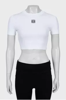 Cropped T-shirt with branded embroidery