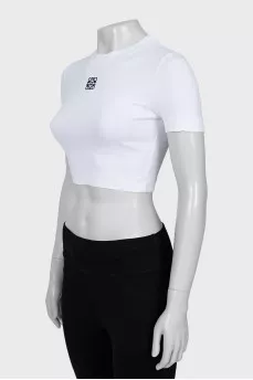 Cropped T-shirt with branded embroidery