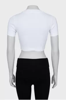 Cropped T-shirt with branded embroidery