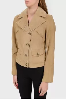 Suede jacket with asymmetric fastening