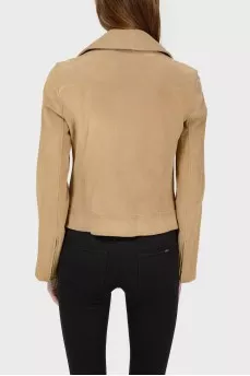 Suede jacket with asymmetric fastening