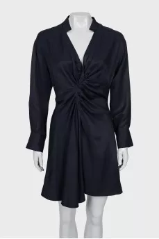 Navy Blue Dress with Draping