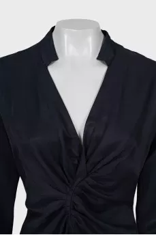 Navy Blue Dress with Draping