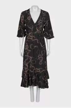Black Print Wrap Dress