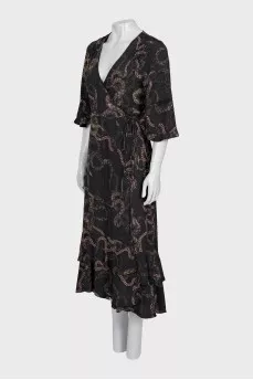 Black Print Wrap Dress