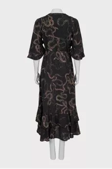 Black Print Wrap Dress