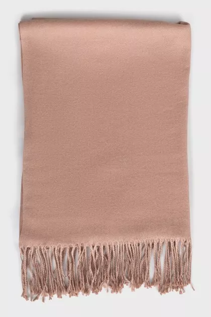 Beige wool scarf with fringe