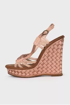 Pink fabric and suede sandals