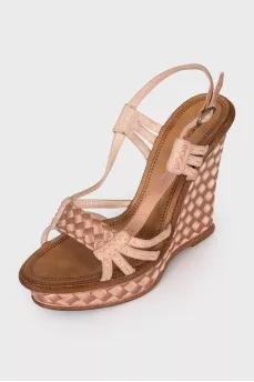 Pink fabric and suede sandals