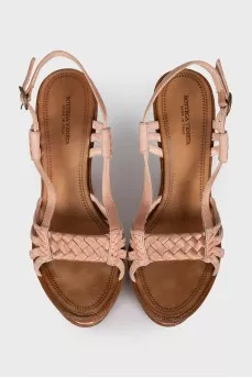 Pink fabric and suede sandals