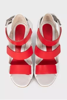 Red and white leather sandals