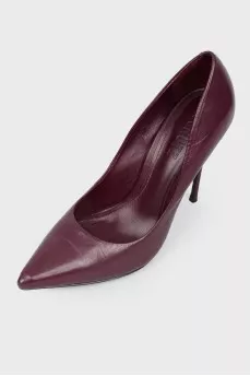 Purple leather stilettos