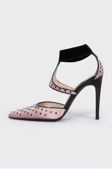Textile shoes with black rhinestones