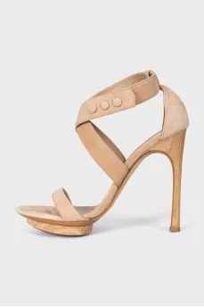 Suede sandals with wooden heels