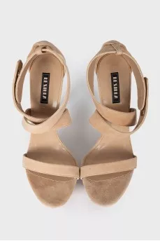 Suede sandals with wooden heels