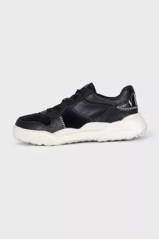 Men's Black Leather and Suede Sneakers