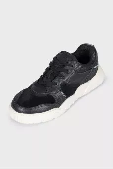 Men's Black Leather and Suede Sneakers