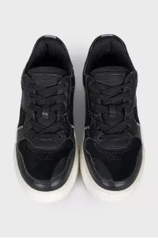 Men's Black Leather and Suede Sneakers