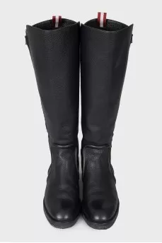 Black leather boots with zip