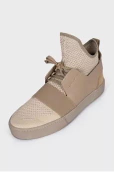 Brown leather and fabric boots