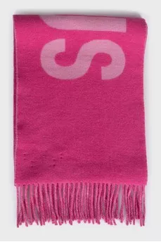 Pink wool scarf with brand logo