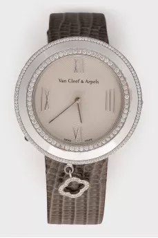 White gold watch with diamond lines