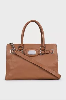 Brown leather tote bag