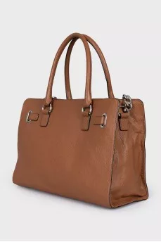 Brown leather tote bag