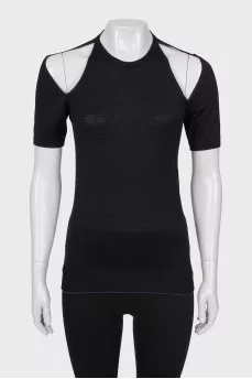 Wool top with off-shoulder cutouts