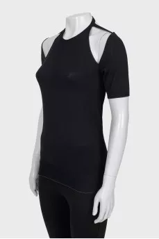 Wool top with off-shoulder cutouts
