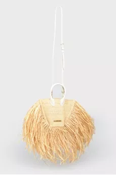 Wicker bag with white handles and belt