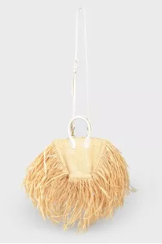 Wicker bag with white handles and belt